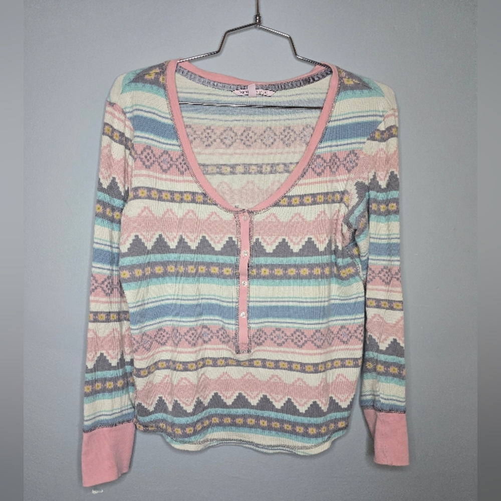 Victoria's Secret Pastel Striped Henley Long Sleeve Top